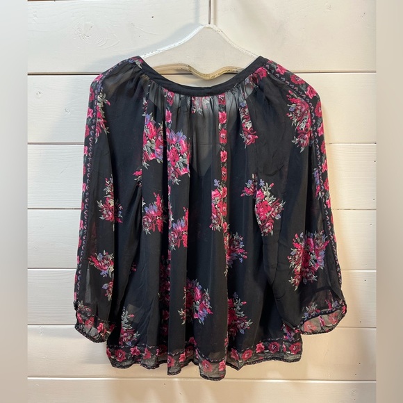 ❣️JOIE Black Floral Silk Blouse - Size L - Picture 5 of 9